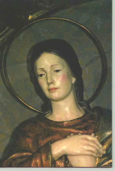 Santa Mara, joven y guapa, Virgen del retablo de la casa de retiros de El Llano en El Algar (Murcia).